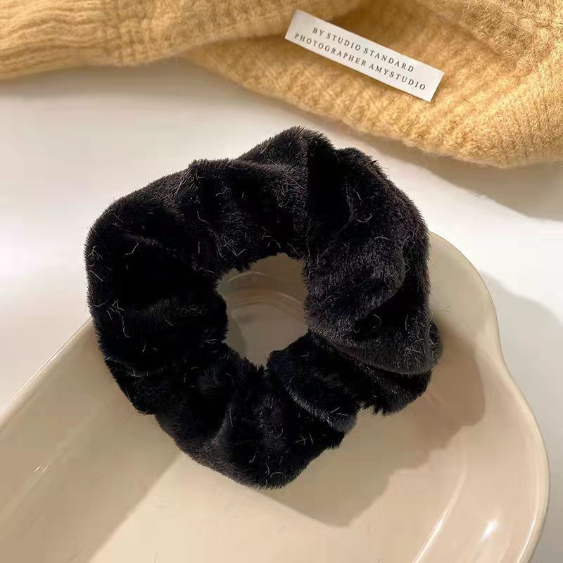 Plush Fur Hair Scrunchie Black & White (4 pack)