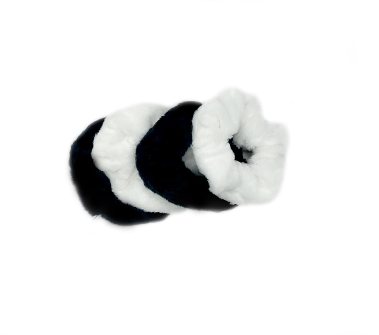 Plush Fur Hair Scrunchie Black & White (4 pack)