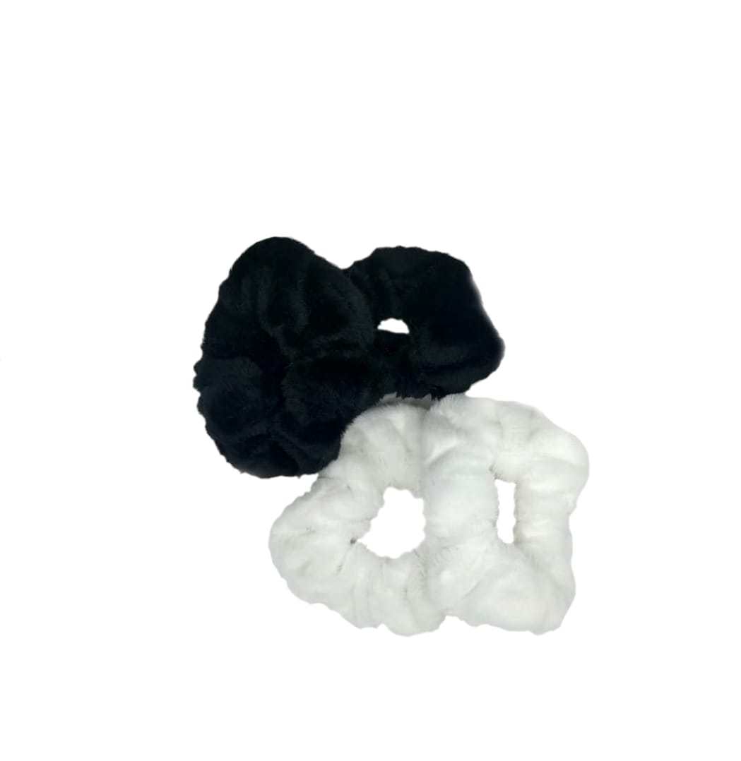 Plush Fur Hair Scrunchie Black & White (4 pack)