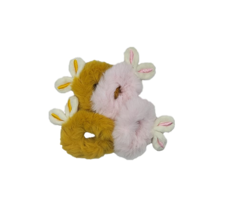 Plush Fur Bunny Ears Hair Scrunchie (4 Pack)